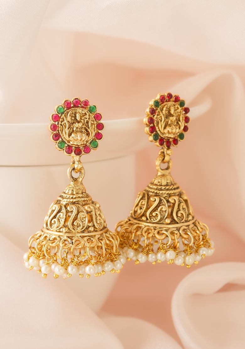 Multicolor Artificial Stones Alloy Jhumka Earrings - Indya