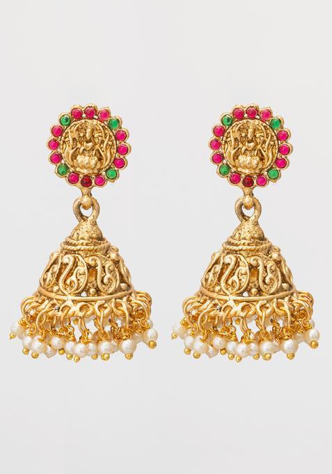 Multicolor Artificial Stones Alloy Jhumka Earrings