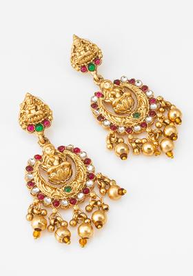 Multicolor Kundan Alloy Chandbali Earrings