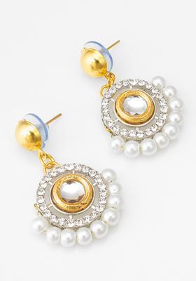 Golden Kundan Alloy Drop Earrings