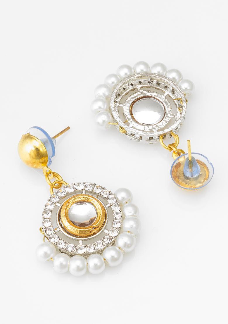 Golden Kundan Alloy Drop Earrings - Indya