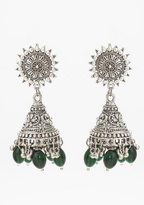 Dark Green Beads Alloy Jhumka Earrings