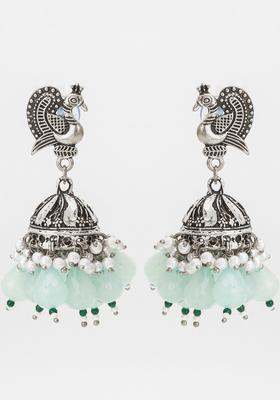 Green Beads Alloy Jhumka Earrings