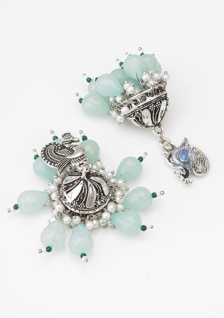 Green Beads Alloy Jhumka Earrings - Indya