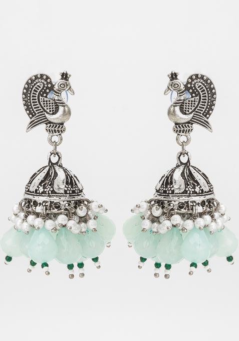 Green Beads Alloy Jhumka Earrings