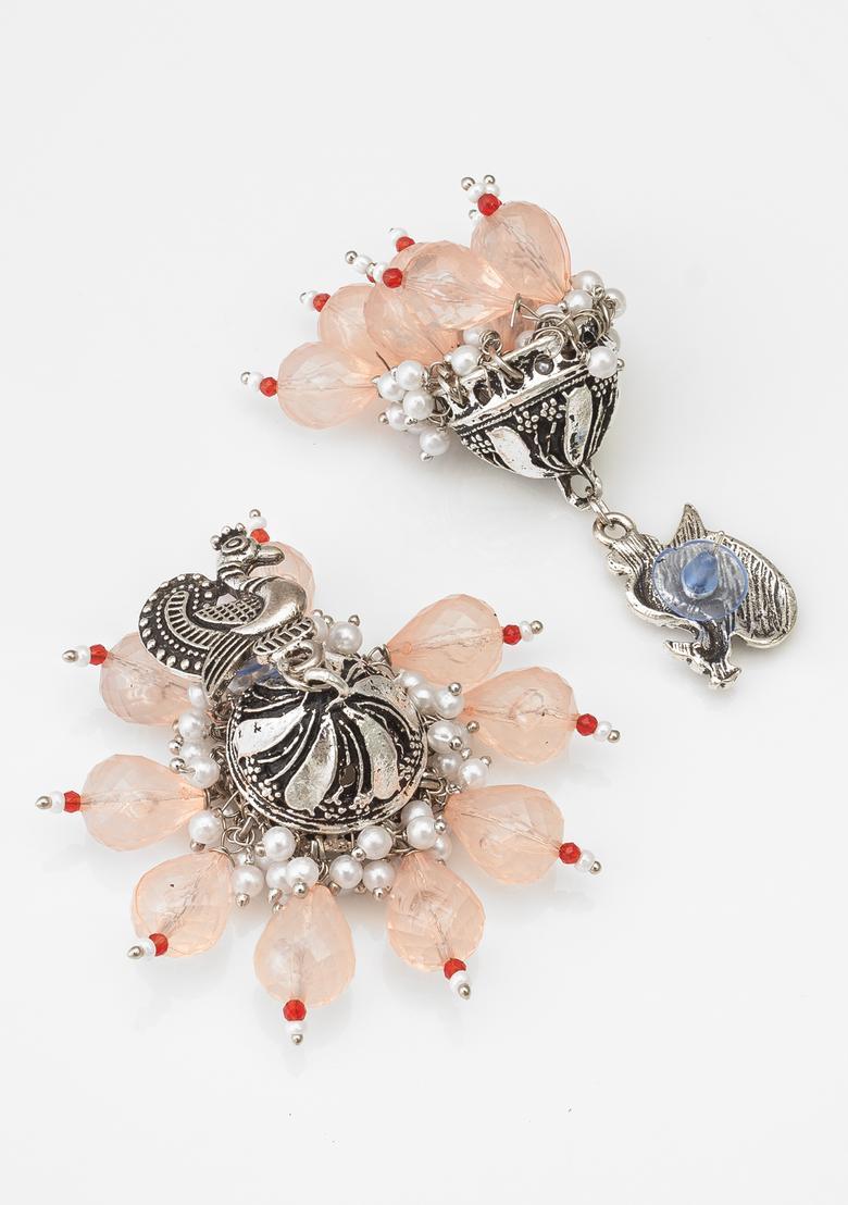 Orange Beads Alloy Jhumka Earrings - Indya