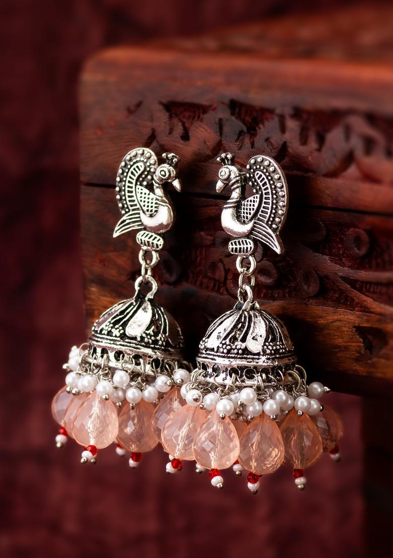 Orange Beads Alloy Jhumka Earrings - Indya