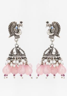 Pink Beads Alloy Jhumka Earrings
