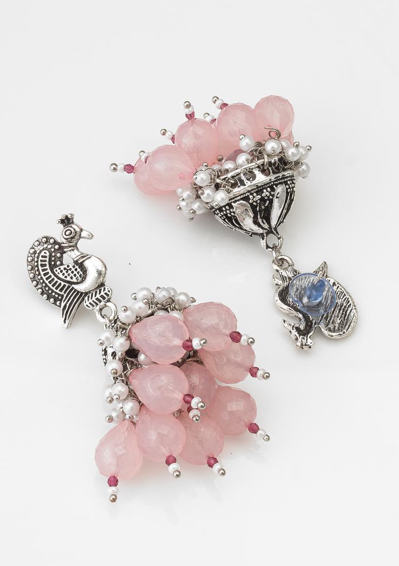 Pink Beads Alloy Jhumka Earrings - Indya