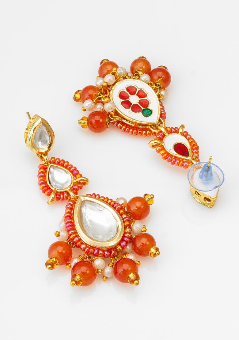 Orange Beads Alloy Drop Earrings - Indya