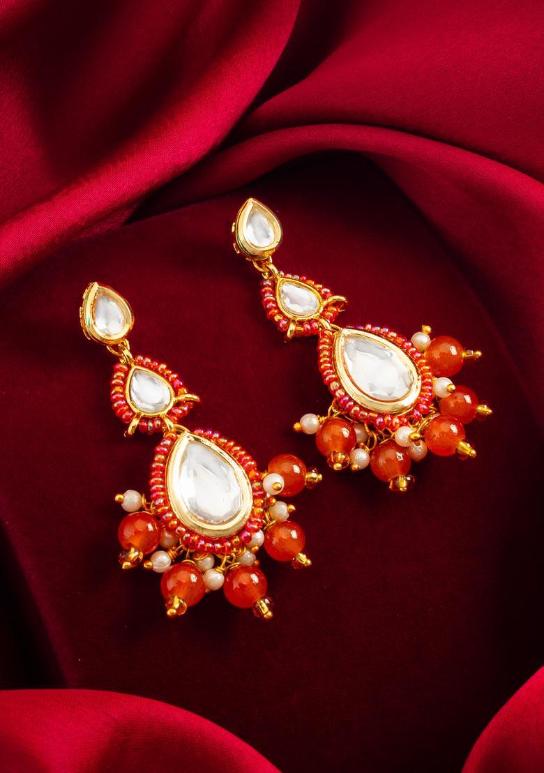 Orange Beads Alloy Drop Earrings - Indya