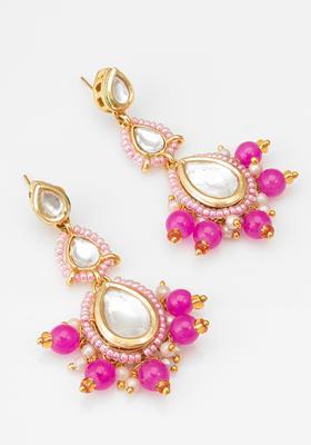 Pink Beads Alloy Drop Earrings