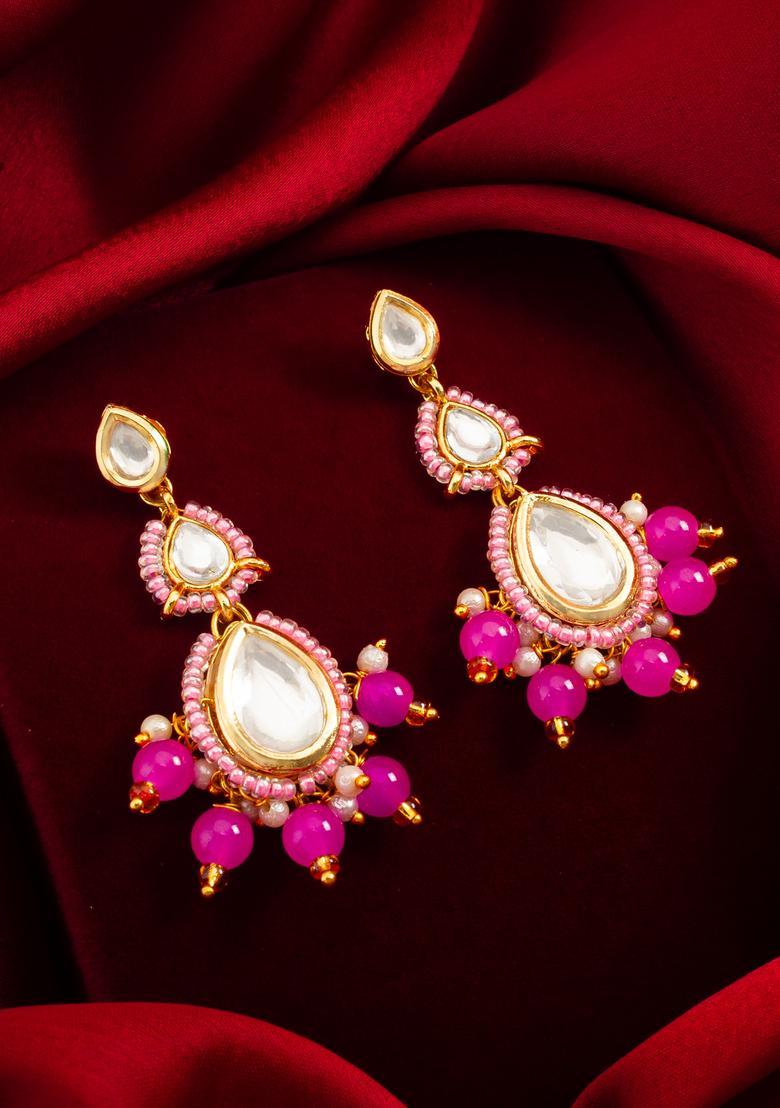 Pink Beads Alloy Drop Earrings - Indya