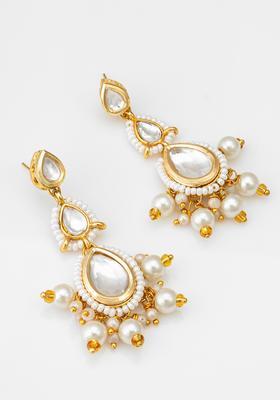 White Beads Alloy Drop Earrings