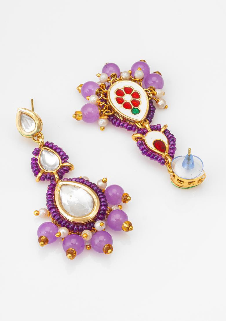 Purple Beads Alloy Drop Earrings - Indya