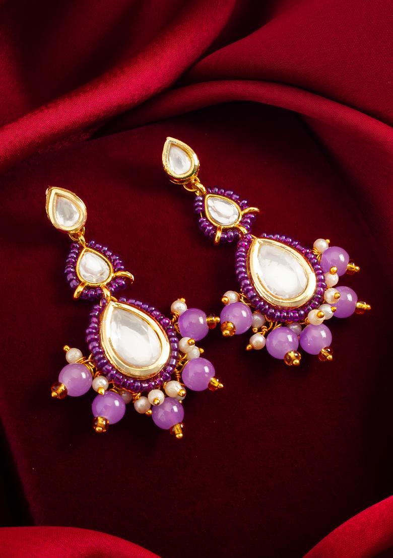 Purple Beads Alloy Drop Earrings - Indya