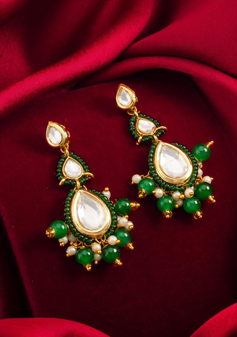 Green Beads Alloy Drop Earrings - Indya