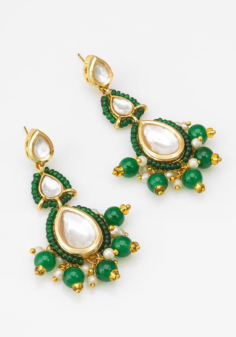 Green Beads Alloy Drop Earrings