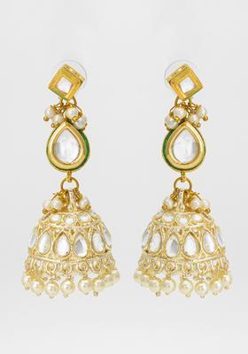 White Kundan Alloy Jhumka Earrings