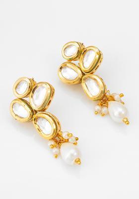 Golden Kundan Alloy Drop Earrings