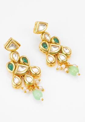 Green Kundan Alloy Dangler Earrings