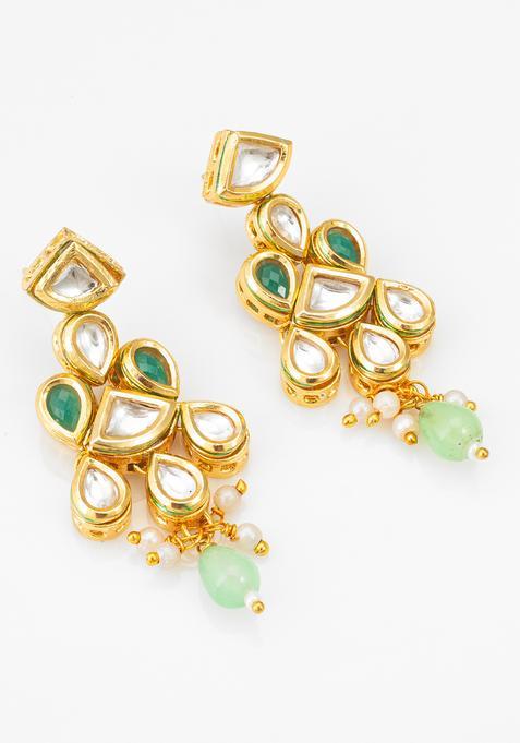 Green Kundan Alloy Dangler Earrings