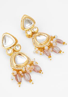 Pink Kundan Alloy Drop Earrings