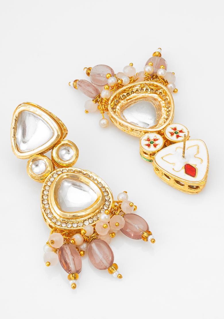 Pink Kundan Alloy Drop Earrings - Indya