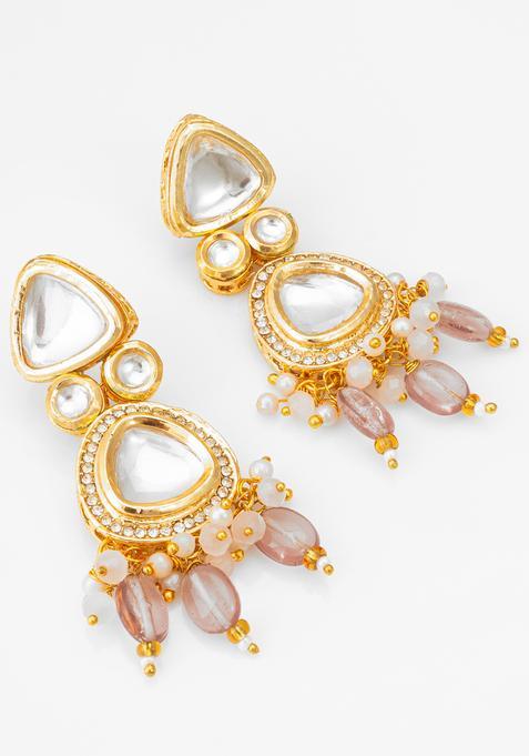 Pink Kundan Alloy Drop Earrings