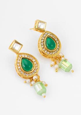 Green Kundan Alloy Earrings