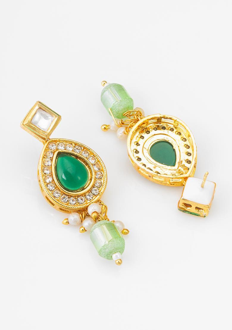 Green Kundan Alloy Earrings - Indya