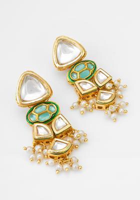 Green Kundan Alloy Drop Earrings