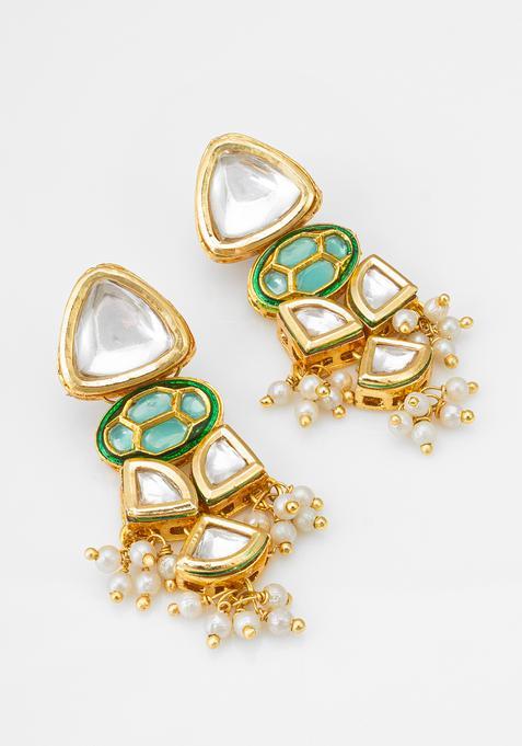 Green Kundan Alloy Drop Earrings