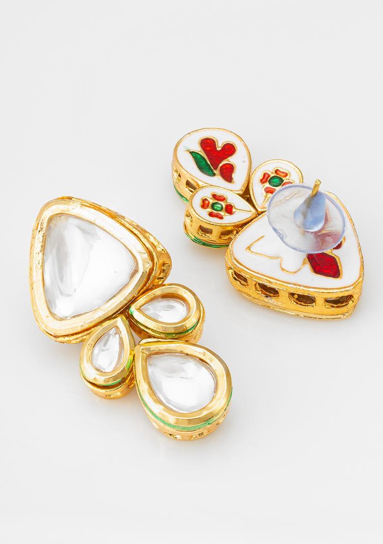 Golden Kundan Alloy Drop Earrings - Indya