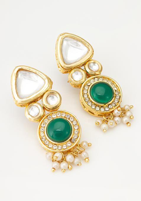 Green Kundan Alloy Drop Earrings
