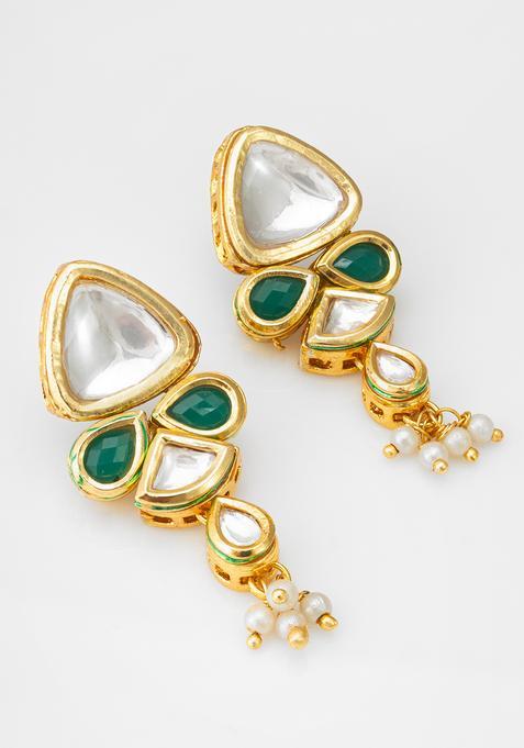 Green Kundan Alloy Drop Earrings