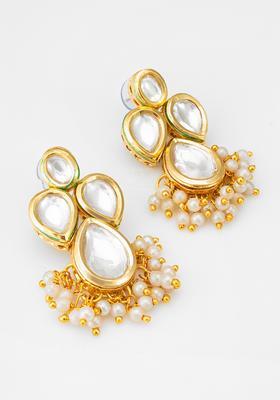 Golden Kundan Alloy Drop Earrings