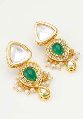 Green Kundan Alloy Drop Earrings