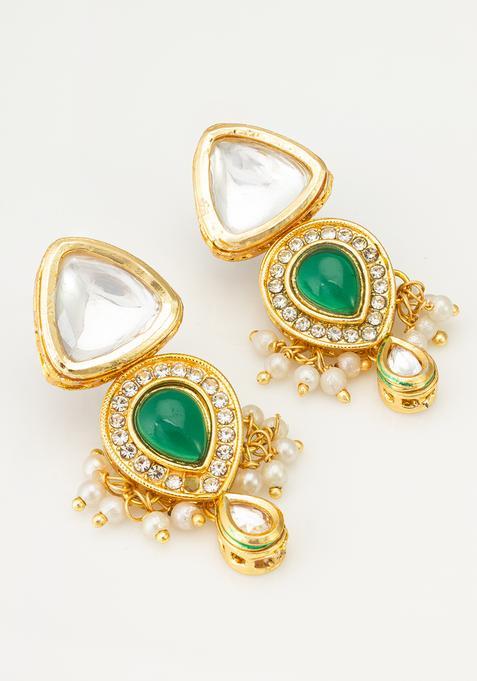 Green Kundan Alloy Drop Earrings