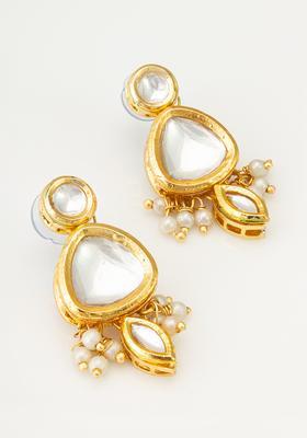 Golden Kundan Alloy Drop Earrings