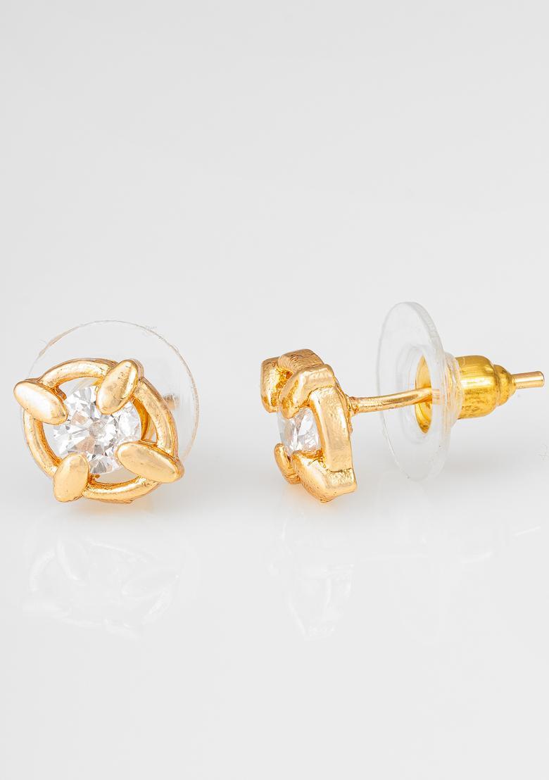 Golden Diamond Alloy Stud Earrings - Indya