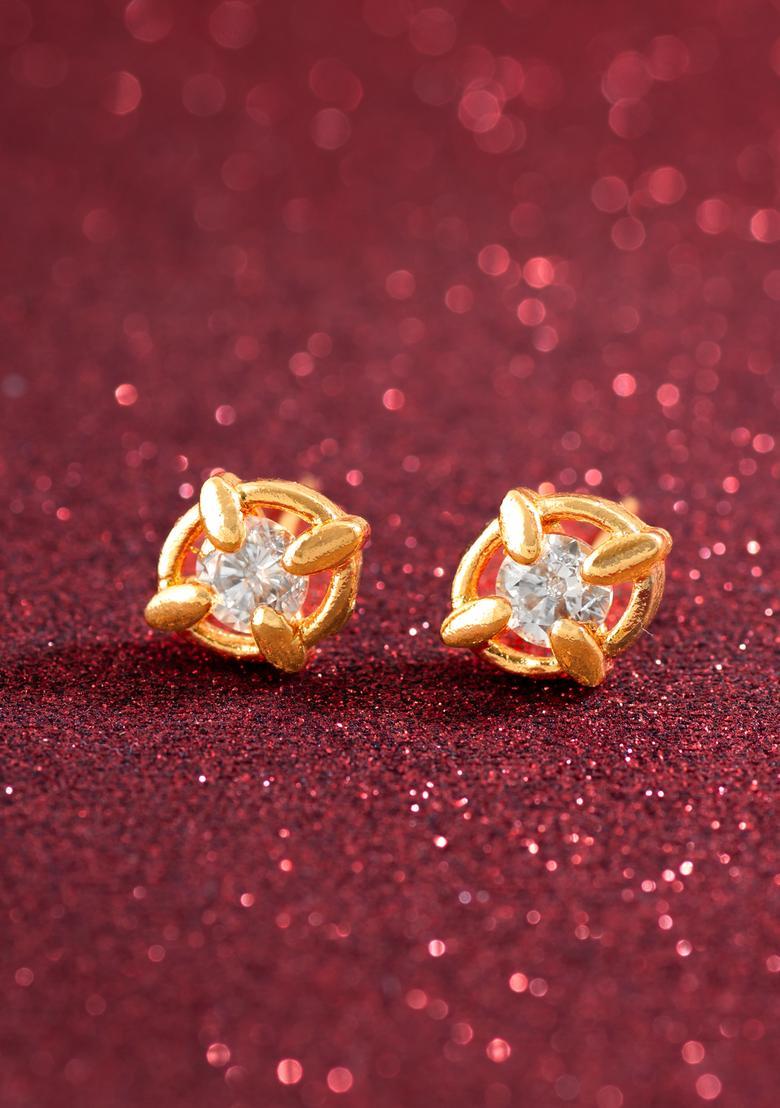 Golden Diamond Alloy Stud Earrings - Indya