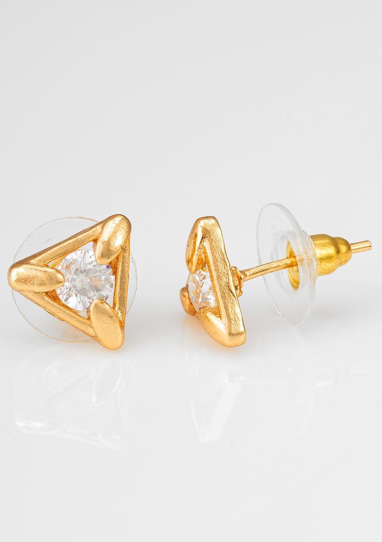 Golden Diamond Alloy Stud Earrings - Indya