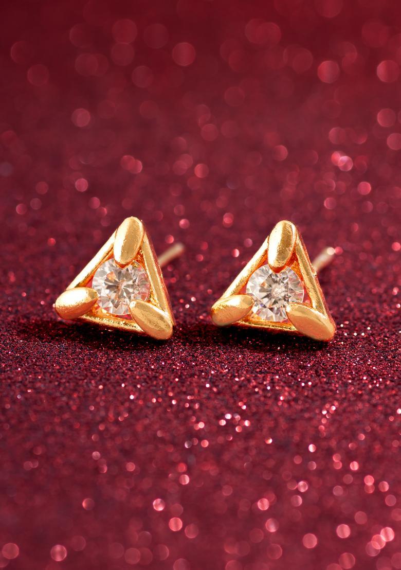 Golden Diamond Alloy Stud Earrings - Indya