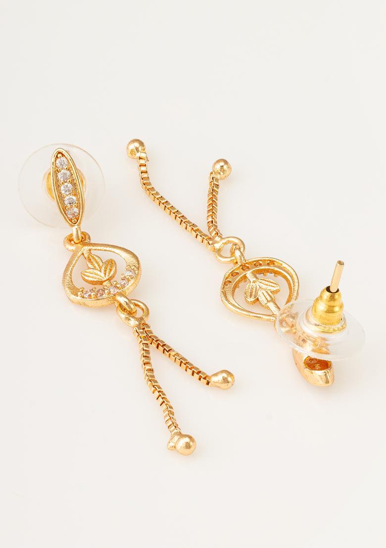 Golden Diamond Alloy Drop Earrings - Indya