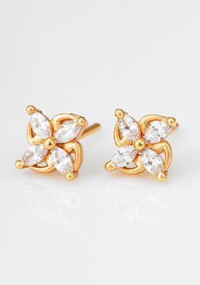 Golden Diamond Alloy Stud Earrings