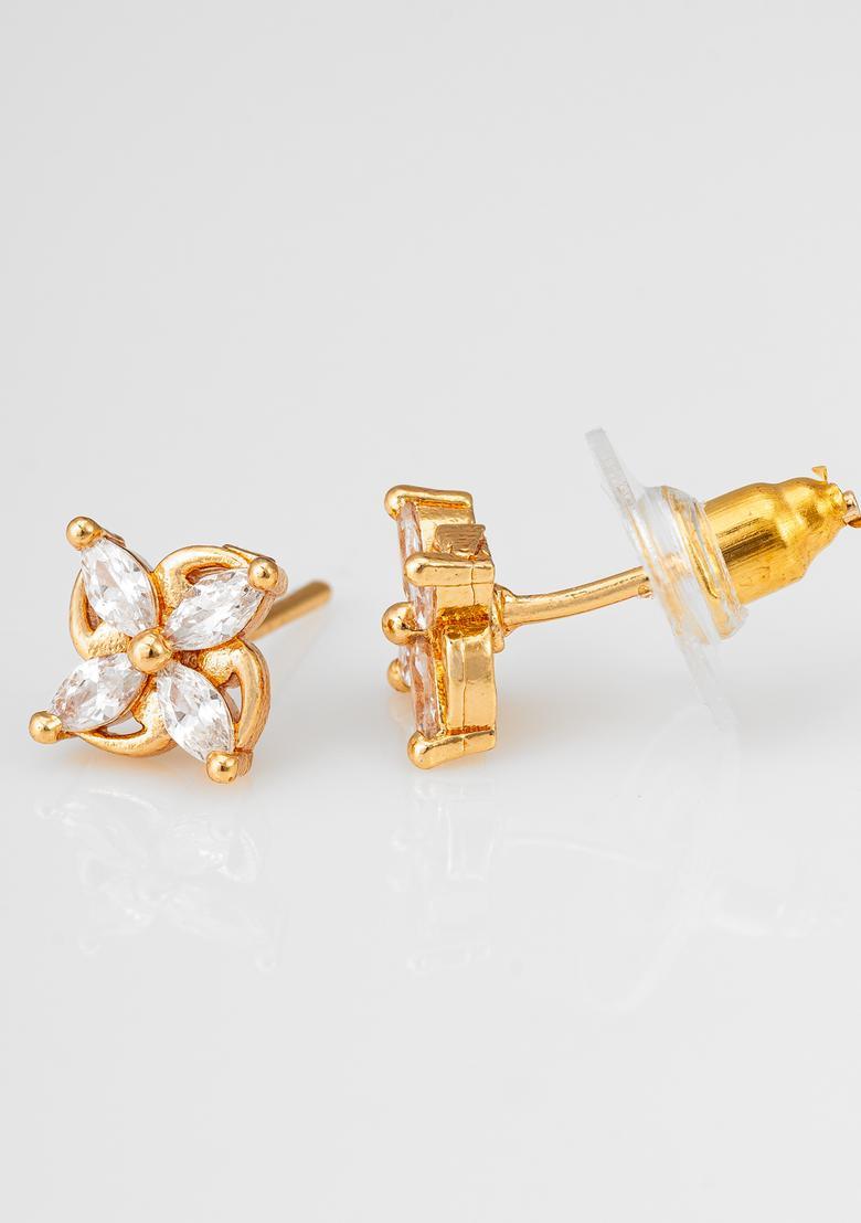 Golden Diamond Alloy Stud Earrings - Indya