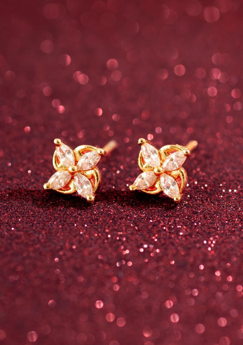 Golden Diamond Alloy Stud Earrings - Indya