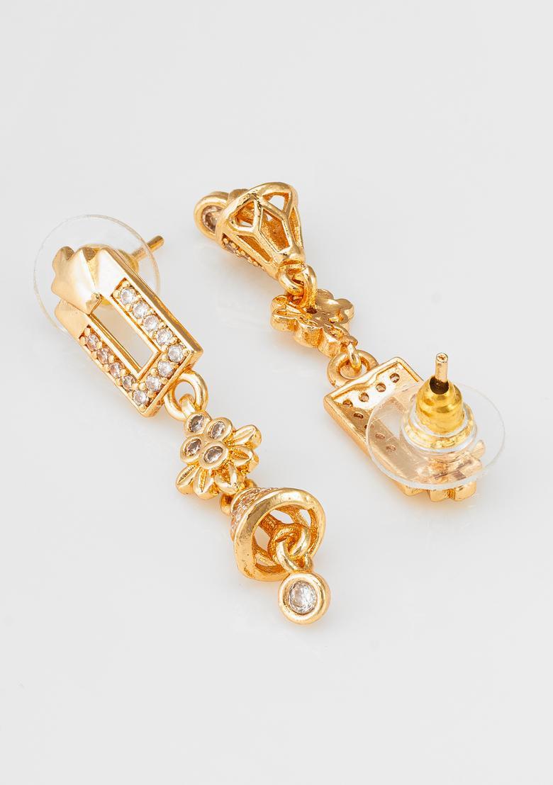 Golden Diamond Alloy Dangler Earrings - Indya