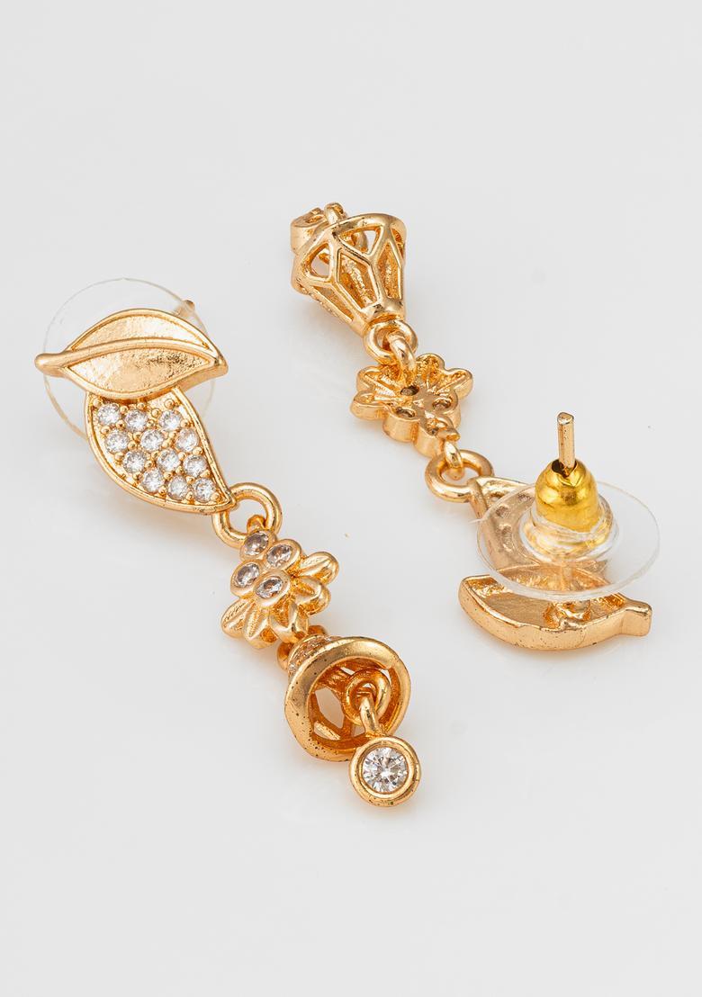 Golden Diamond Alloy Drop Earrings - Indya